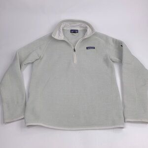 Patagonia Quarter Zip Pullover Top Sweatshirt Beige Front Logo Fleece Lined